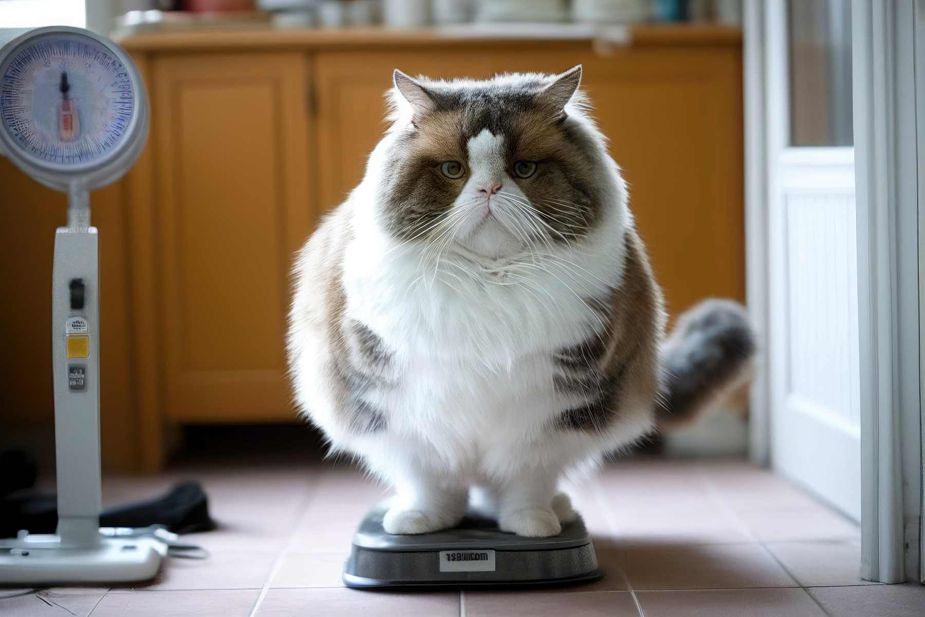 Obese cat being weighed