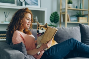 women in her Pet-Friendly Places to Live in Northern VA with her dog