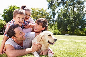 family of four with their dog going to one of the top dog friendly social events in Northern Virginia in 2018