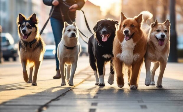 walking the pack array of dogs in Northern Virginia