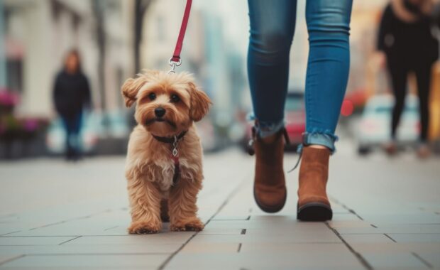 Northern VA dog sitter walks dog in city while owner is on vacation