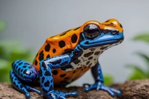 colorful poison dart frog on a white background